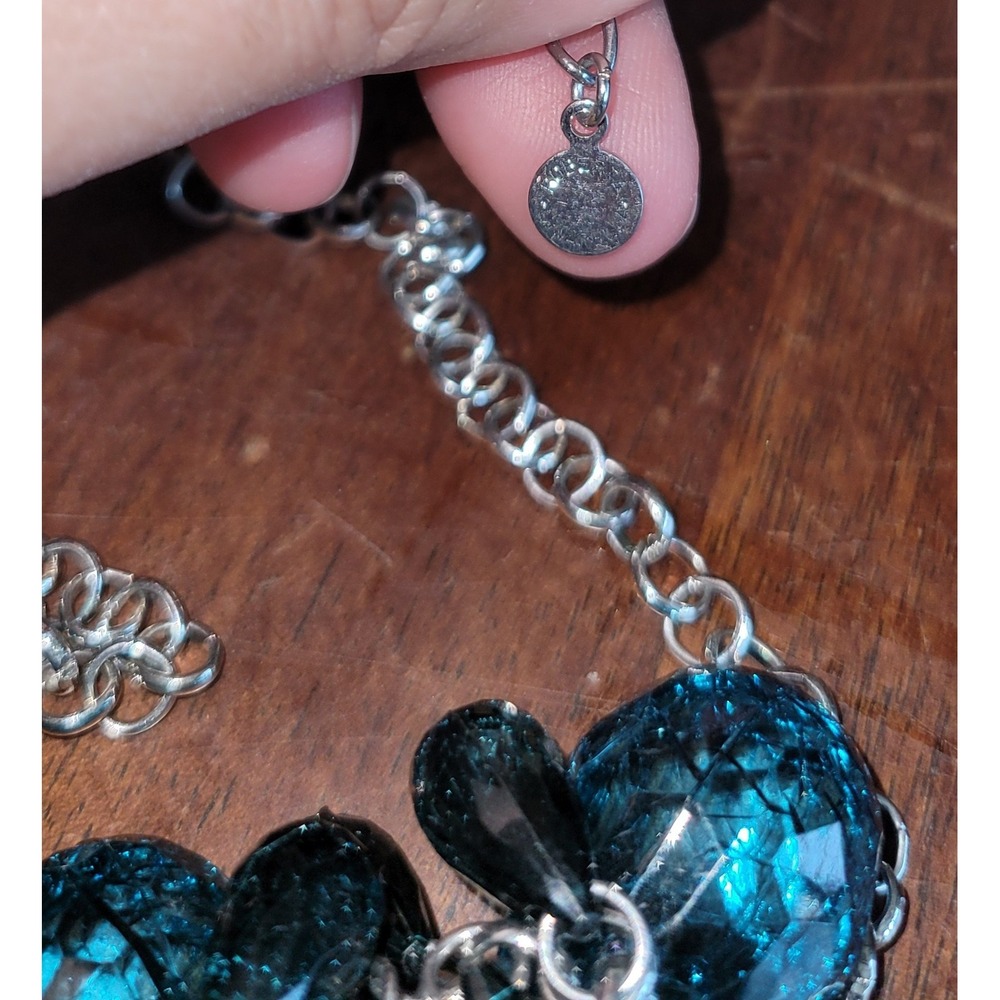 Roberta‎ Chiarella Silver Metal Chain Faceted Teal Plastic Bead Necklace Jewelry - Picture 2 of 5